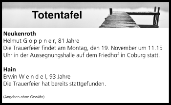Anzeige von Totentafel vom 17.11.2018 von MGO