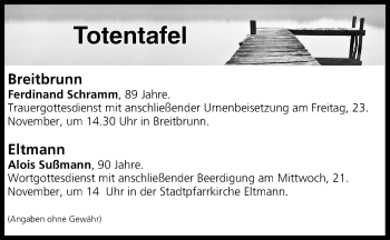 Anzeige von Totentafel vom 21.11.2018 von MGO