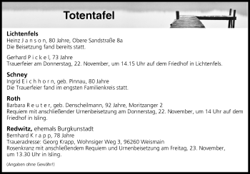 Anzeige von Totentafel vom 21.11.2018 von MGO