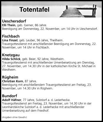 Anzeige von Totentafel vom 22.11.2018 von MGO
