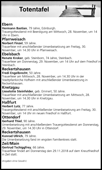 Anzeige von Totentafel vom 27.11.2018 von MGO