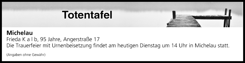  Traueranzeige für Totentafel vom 27.11.2018 vom 27.11.2018 aus MGO