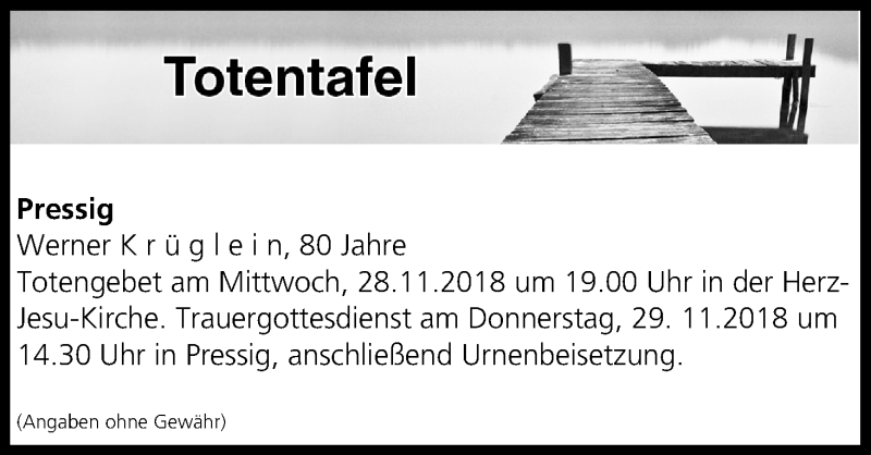  Traueranzeige für Totentafel vom 28.11.2018 vom 28.11.2018 aus MGO