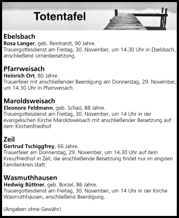 Anzeige von Totentafel vom 29.11.2018 von MGO