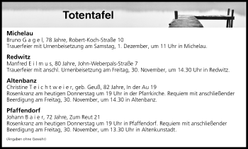 Anzeige von Totentafel vom 29.11.2018 von MGO