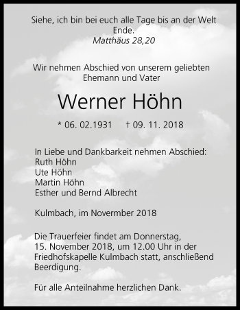 Anzeige von Werner Höhn von MGO