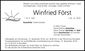 Anzeige von Winfried Först von MGO
