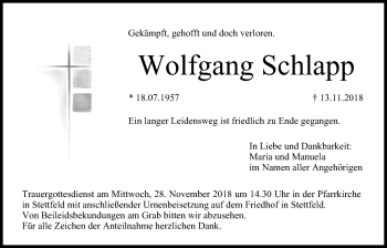 Anzeige von Wolfgang Schlapp von MGO