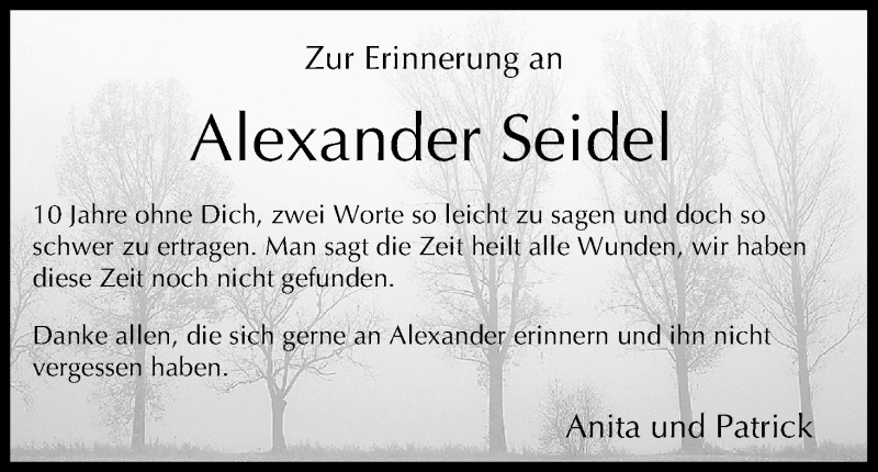  Traueranzeige für Alexander Seidel vom 06.12.2018 aus MGO