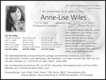 Anzeige von Anne-Lise Wiles von MGO