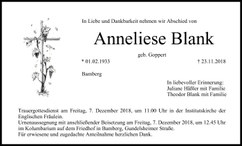 Anzeige von Anneliese Blank von MGO
