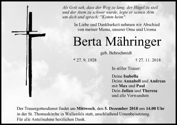 Anzeige von Berta Mähringer von MGO