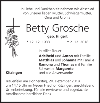 Anzeige von Betty Grosche von MGO