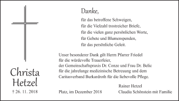 Anzeige von Christa Hetzel von MGO