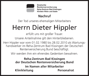 Anzeige von Dieter Hippler von MGO