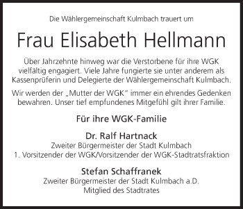 Anzeige von Elisabeth Hellmann von MGO