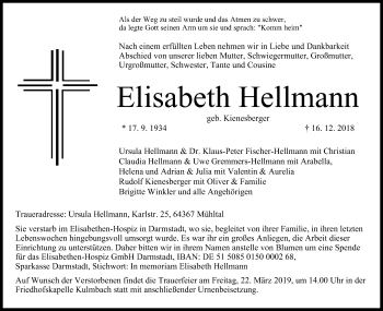 Anzeige von Elisabeth Hellmann von MGO