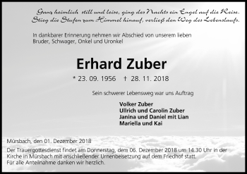 Anzeige von Erhard Zuber von MGO