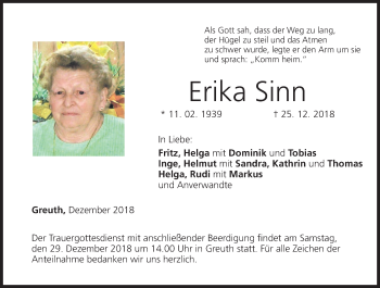 Anzeige von Erika Sinn von MGO