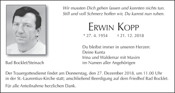 Anzeige von Erwin Kopp von MGO