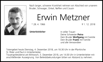 Anzeige von Erwin Metzner von MGO