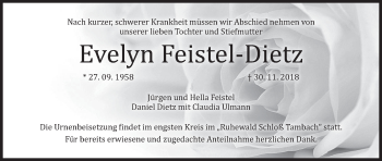 Anzeige von Evelyn Feistel-Dietz von MGO