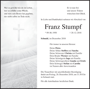 Anzeige von Franz Stumpf von MGO