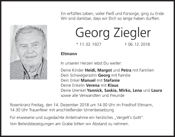 Anzeige von Georg Ziegler von MGO