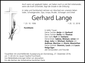 Anzeige von Gerhard Lange von MGO