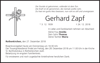 Anzeige von Gerhard Zapf von MGO