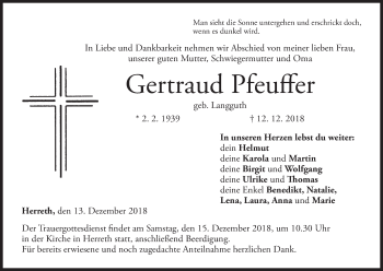 Anzeige von Gertraud Pfeuffer von MGO