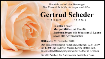 Anzeige von Gertrud Scheder von MGO