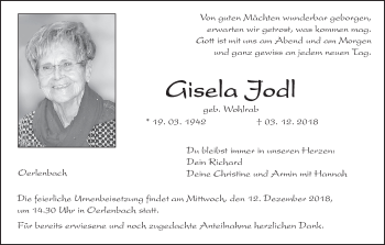 Anzeige von Gisela Jodl von MGO
