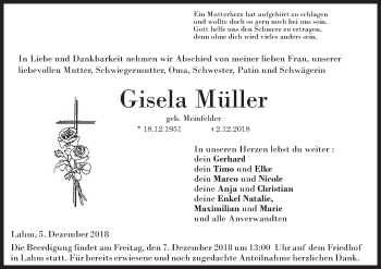 Anzeige von Gisela Müller von MGO