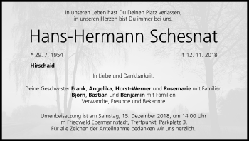 Anzeige von Hans-Hermann Schesnat von MGO