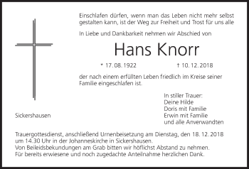 Anzeige von Hans Knorr von MGO