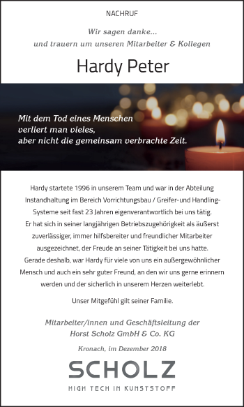 Anzeige von Hardy Peter von MGO