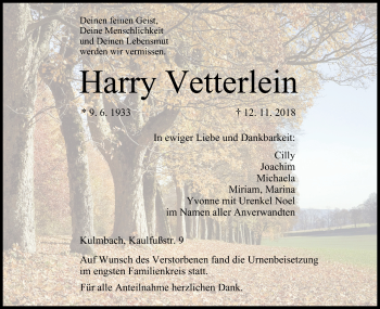 Anzeige von Harry Vetterlein von MGO