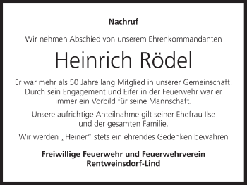 Anzeige von Heinrich Rödel von MGO