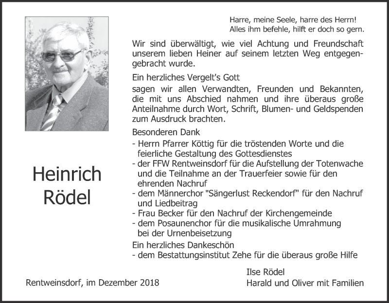  Traueranzeige für Heinrich Rödel vom 21.12.2018 aus MGO