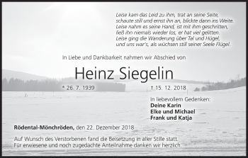 Anzeige von Heinz Siegelin von MGO