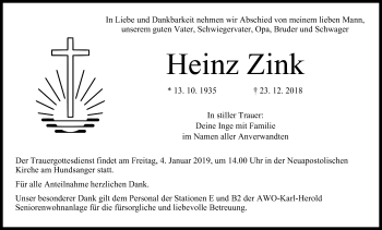 Anzeige von Heinz Zink von MGO