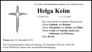 Anzeige von Helga Keim von MGO