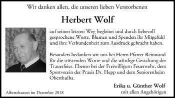 Anzeige von Herbert Wolf von MGO