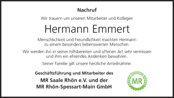 Anzeige von Hermann Emmert von MGO