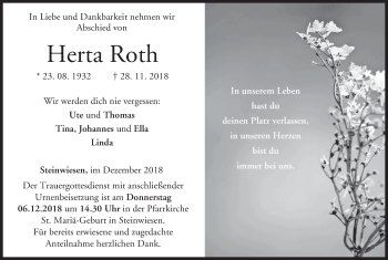 Anzeige von Herta Roth von MGO