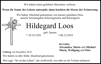 Anzeige von Hildegard Loos von MGO