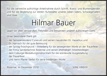 Anzeige von Hilmar Bauer von MGO