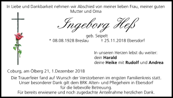 Anzeige von Ingeborg Heß von MGO