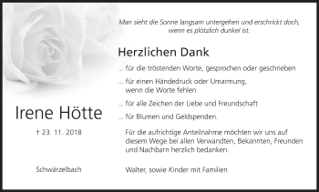 Anzeige von Irene Hötte von MGO
